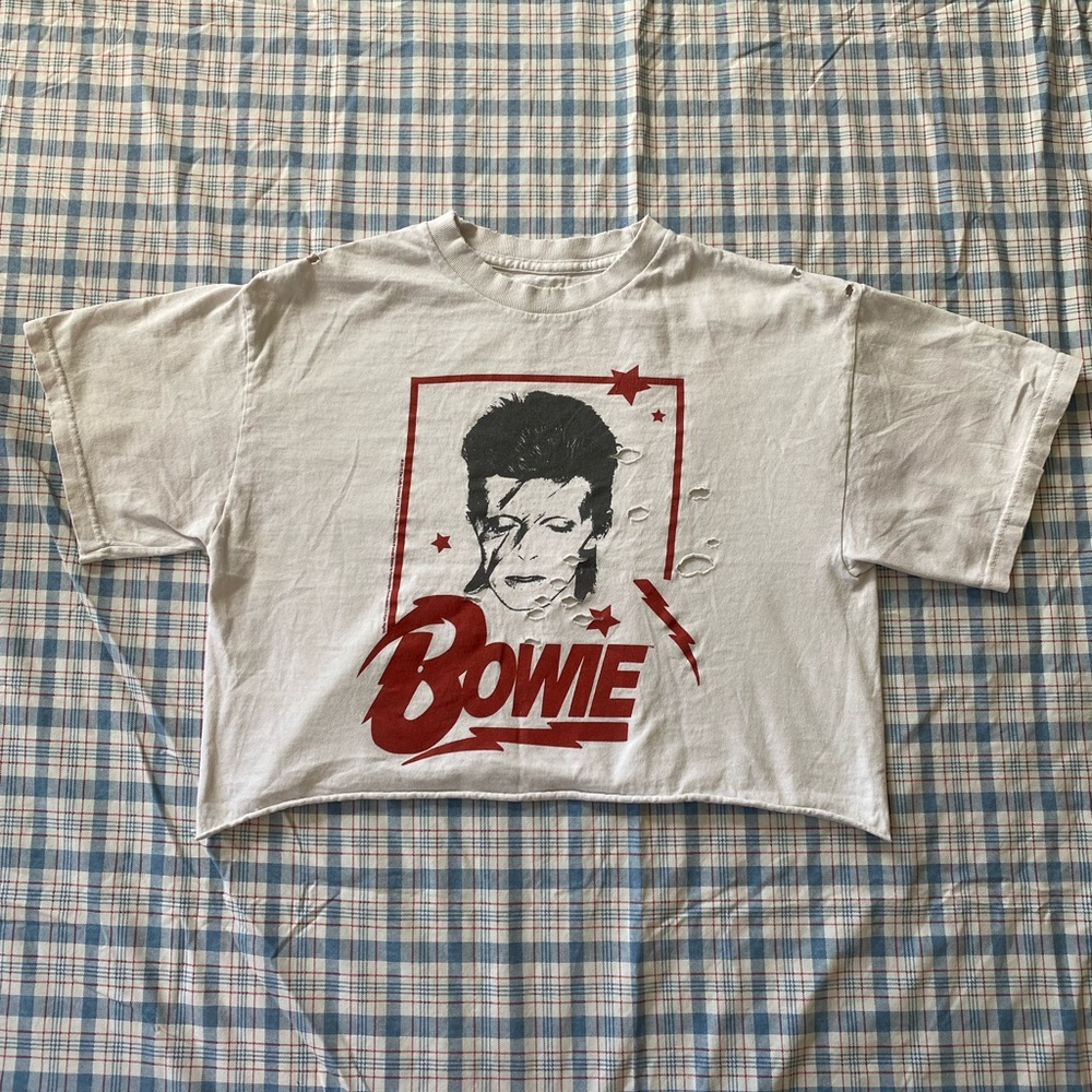 Brandy Melville David Bowie Cropped Distressed Graphic Tee